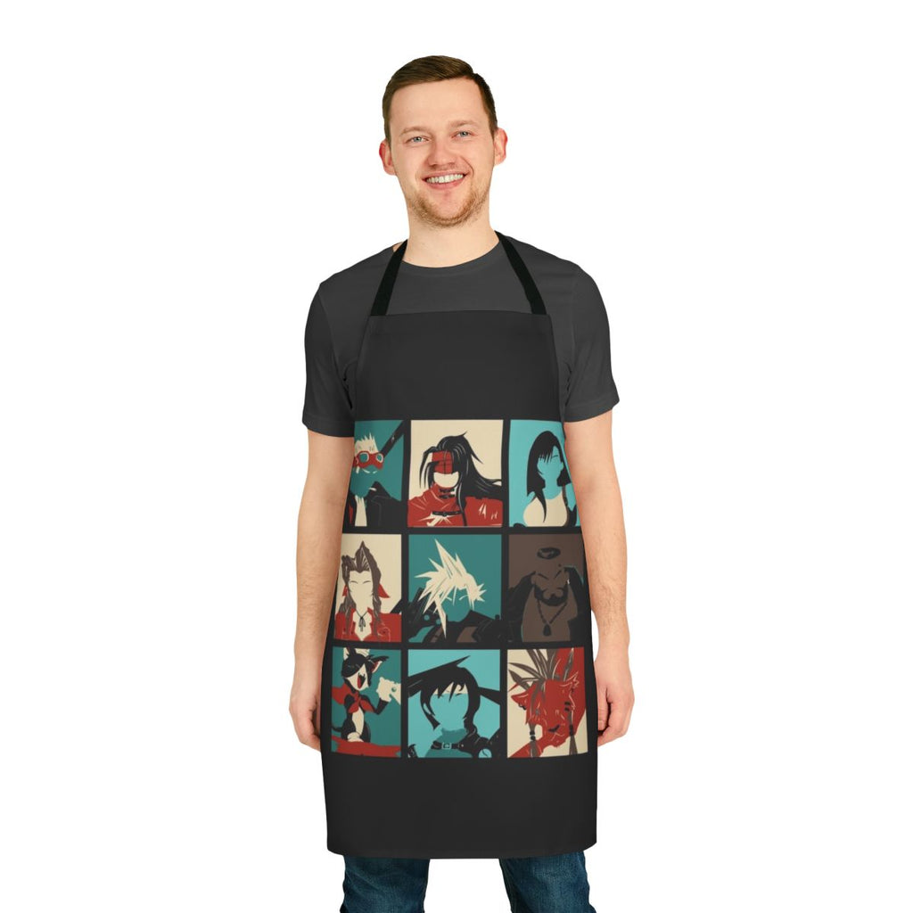Stylized apron featuring characters and elements from the popular Final Fantasy VII video game series