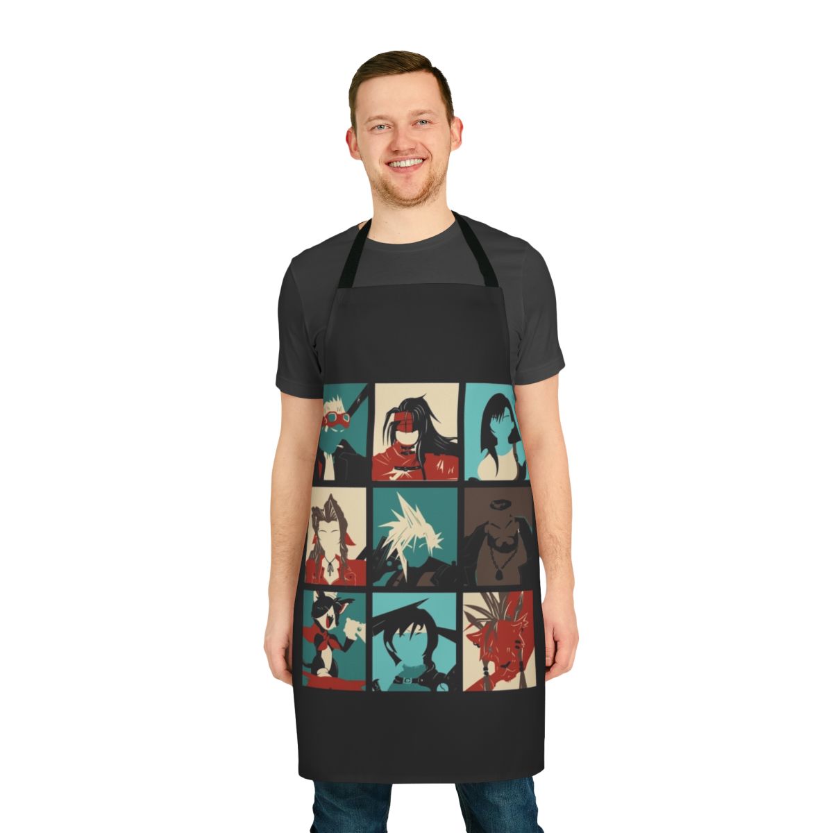 Stylized apron featuring characters and elements from the popular Final Fantasy VII video game series