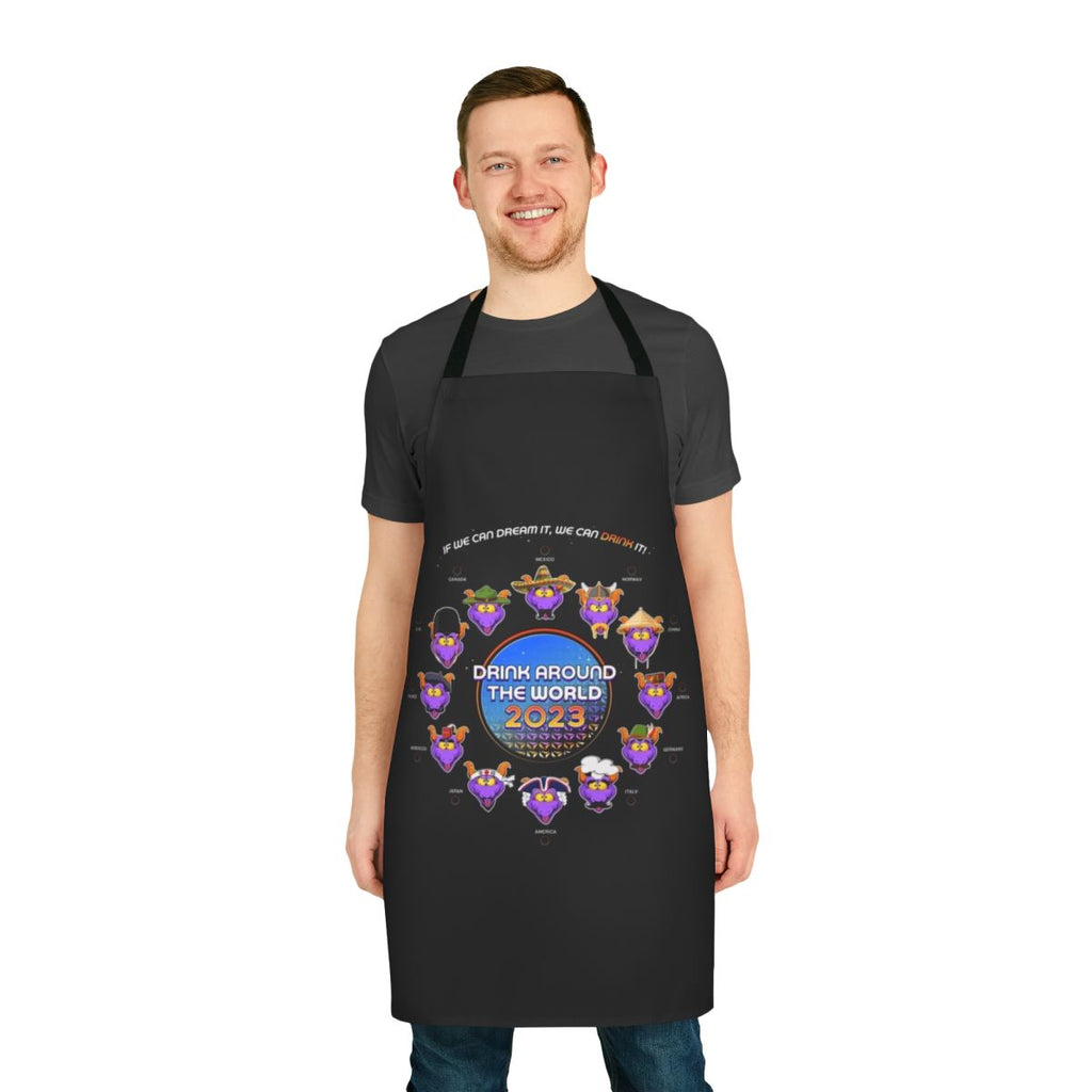 Themed apron featuring Epcot's Imagination Pavilion and Drink Around the World design