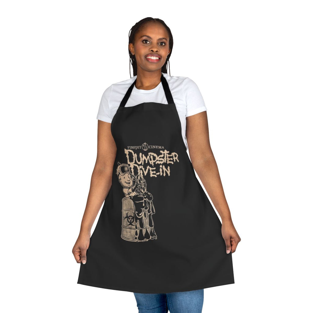 Apron with a dumpster diving and toxic waste theme, perfect for firepit cinema events.