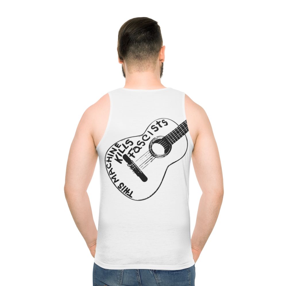 Unisex folk music tank top with "This Machine Kills Fascists" text