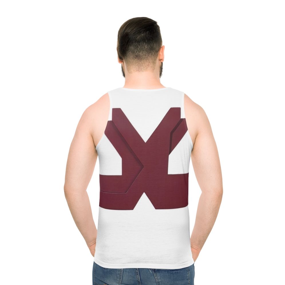 Unisex tank top featuring Thomas Downing's abstract art with optical illusion and vibrant colors