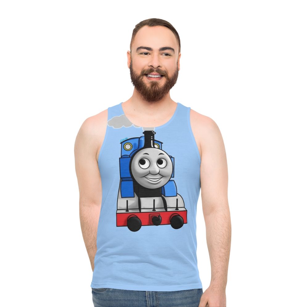 Vintage illustration of Thomas the Tank Engine on a unisex tank top