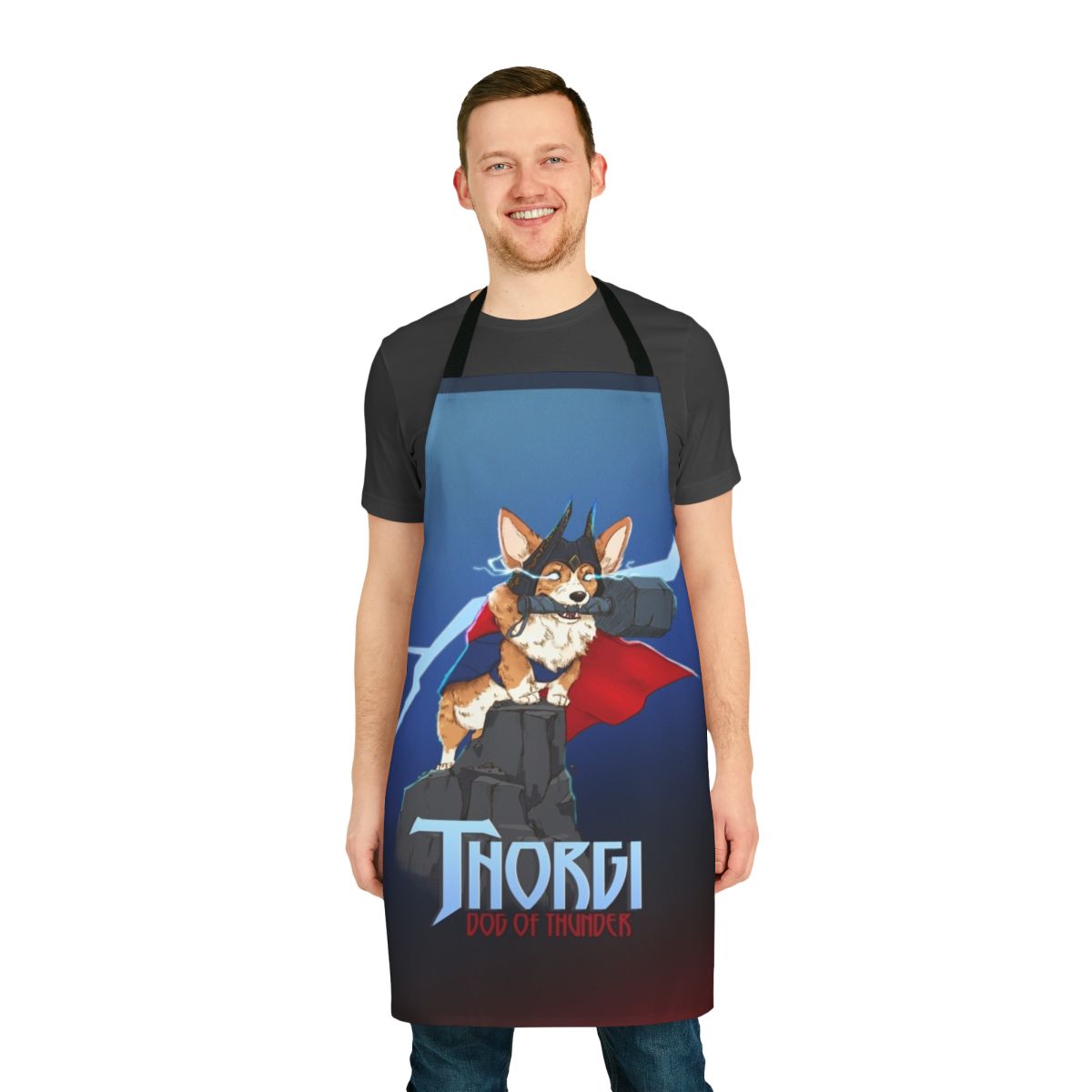 Colorful apron featuring a cute dog design inspired by the Norse god Thor