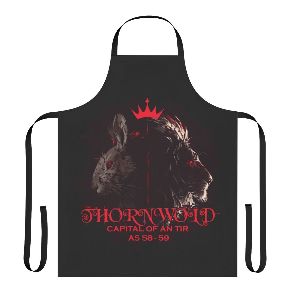 Thornwold-inspired medieval-style apron featuring a lion design for Society for Creative Anachronism (SCA) members and enthusiasts.