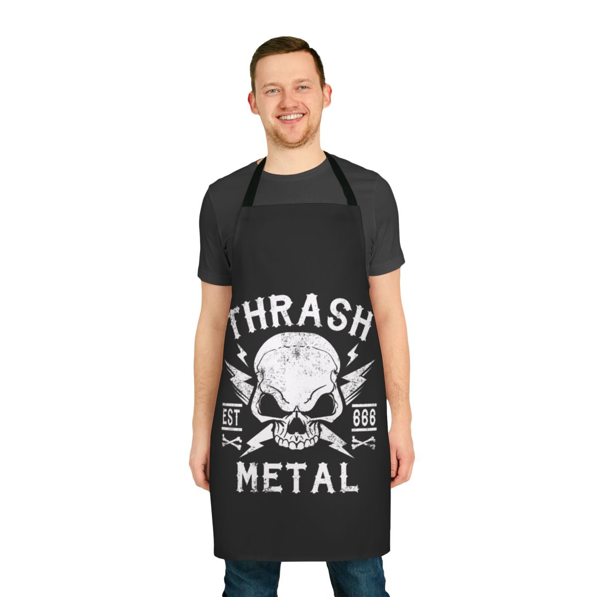 Thrash Metal Inspired Apron with Skull and Crossbones Design