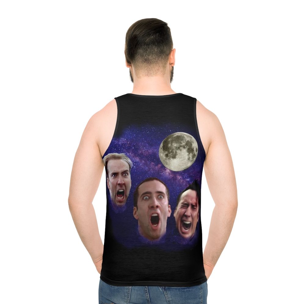 Unisex tank top featuring a Three Cage Moon meme design