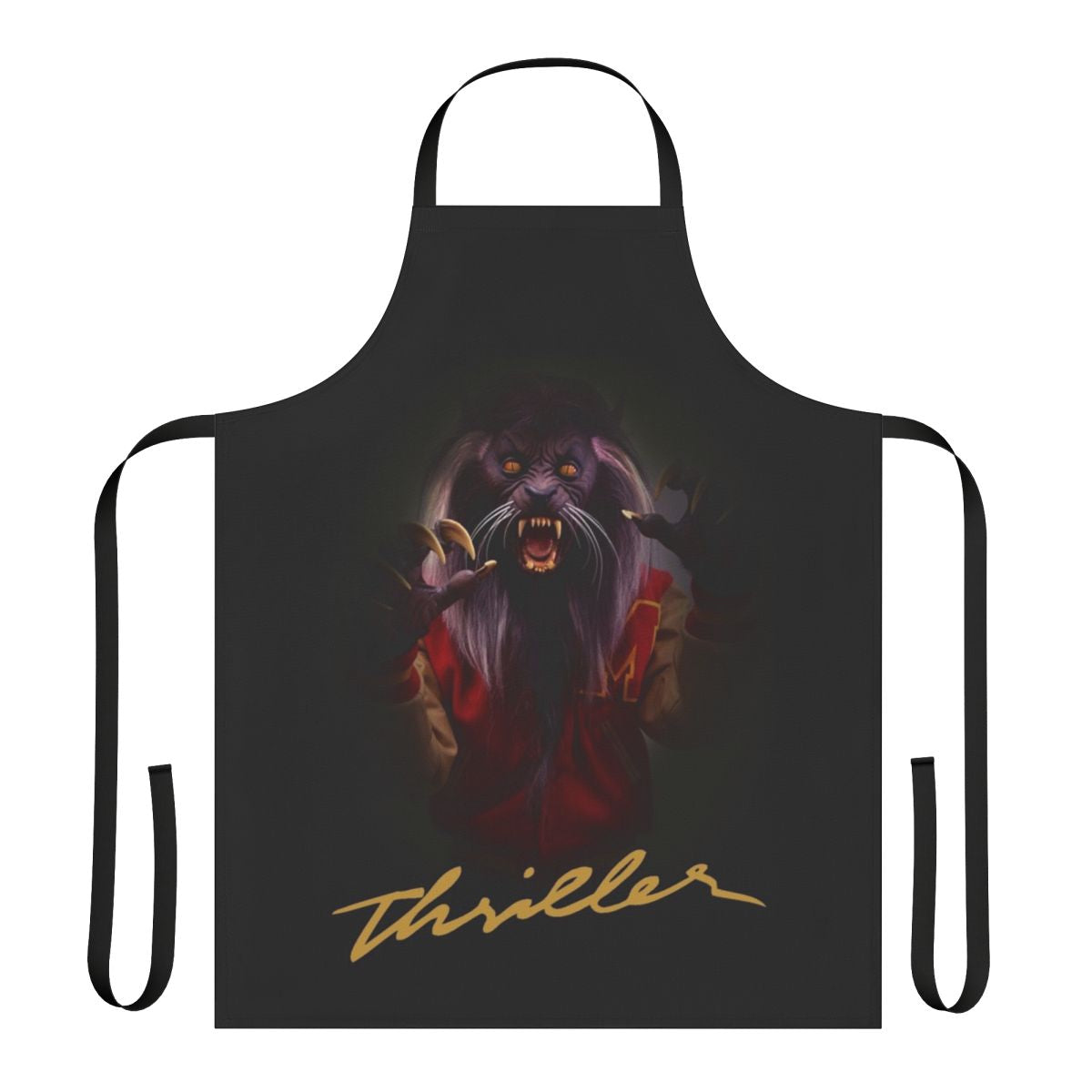 Thriller inspired Halloween night apron featuring wolf and Michael Jackson imagery