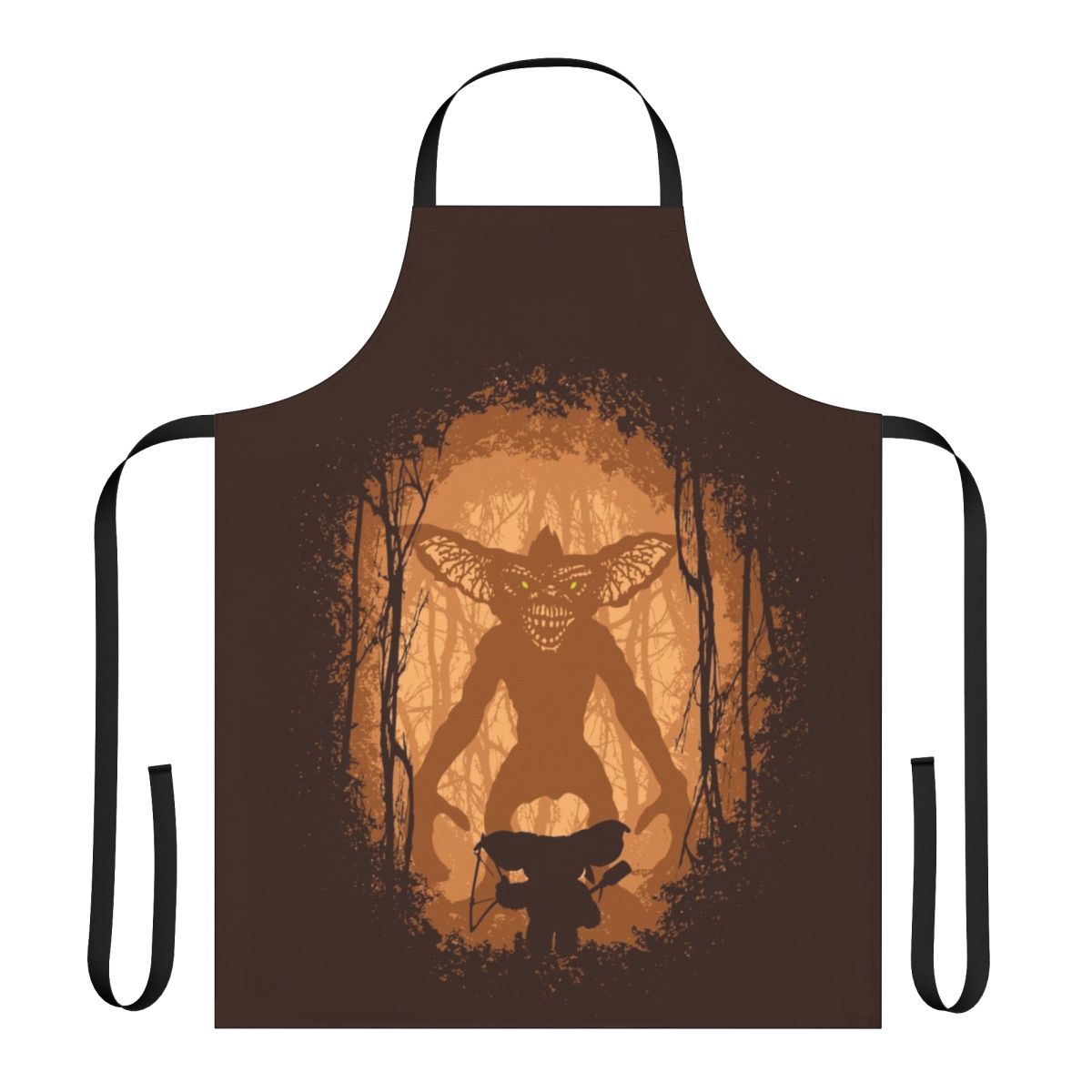 An apron featuring a dramatic epic battle scene with fantasy creatures, monsters, and heroes.