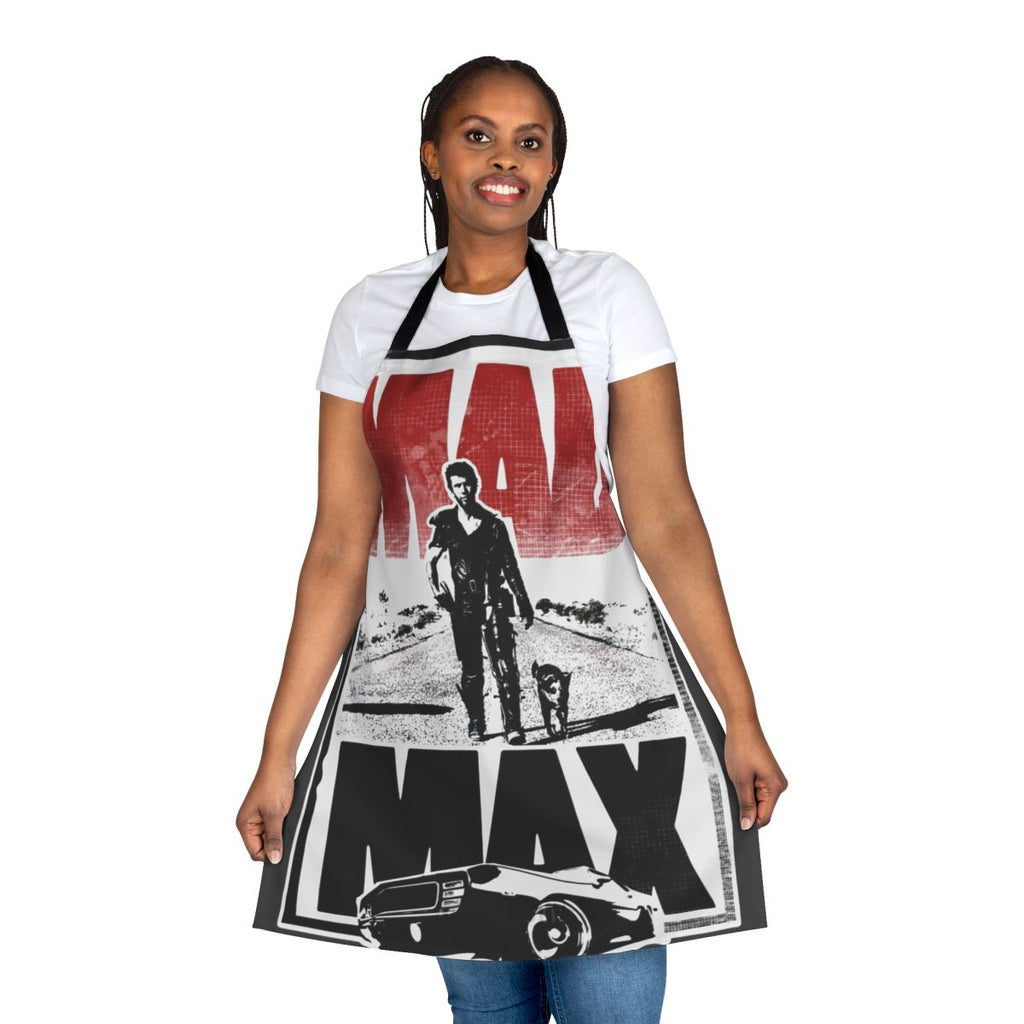 Mad Max-inspired apron with Fury Road and post-apocalyptic graphics