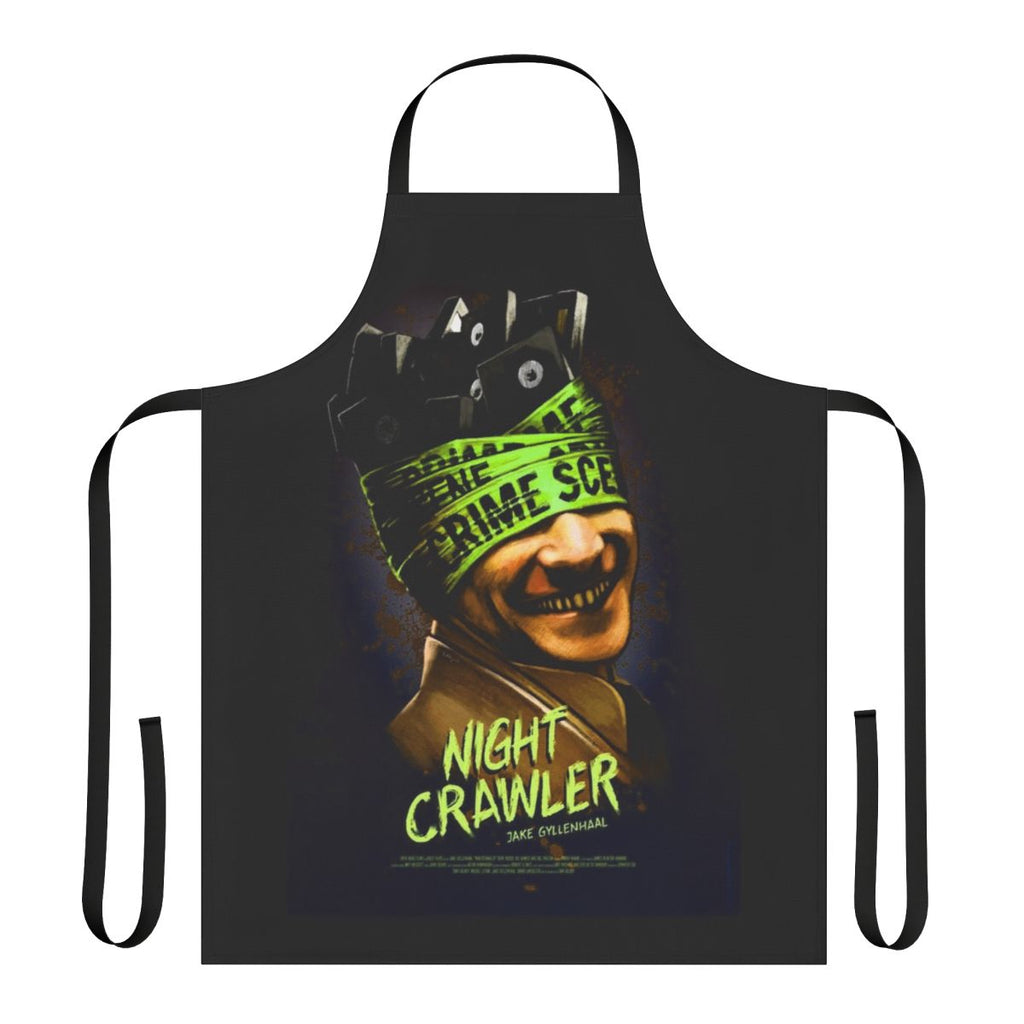 A green apron with a night vampire design, inspired by the thriller movie.