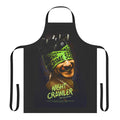 A green apron with a night vampire design, inspired by the thriller movie.