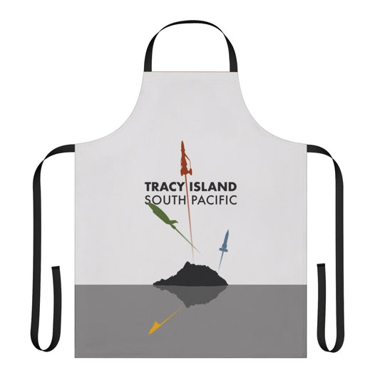 Colorful apron featuring silhouettes of the Thunderbirds characters and Tracy Island rocket launch