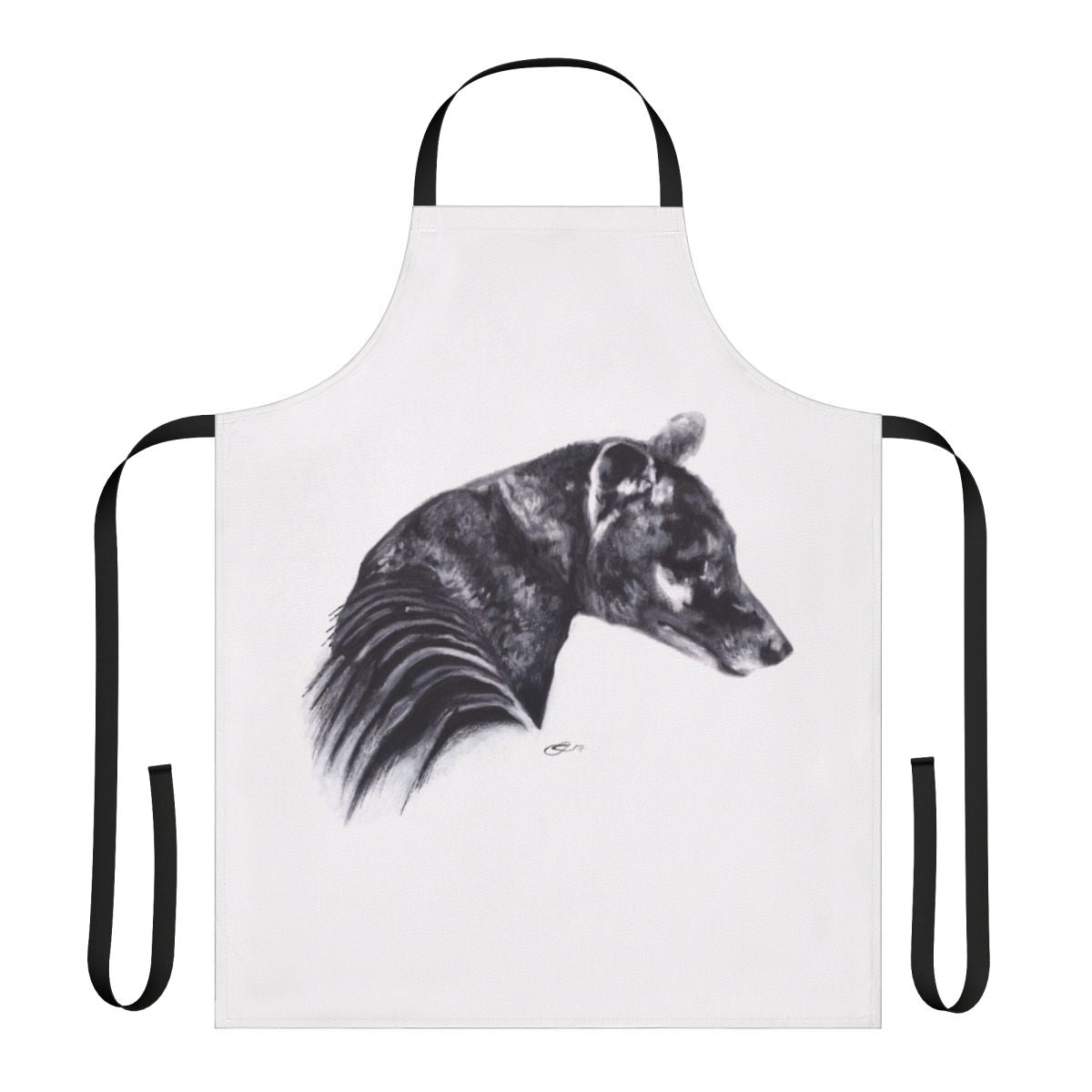 Cooking apron featuring artistic illustration of the extinct Tasmanian tiger (thylacine)