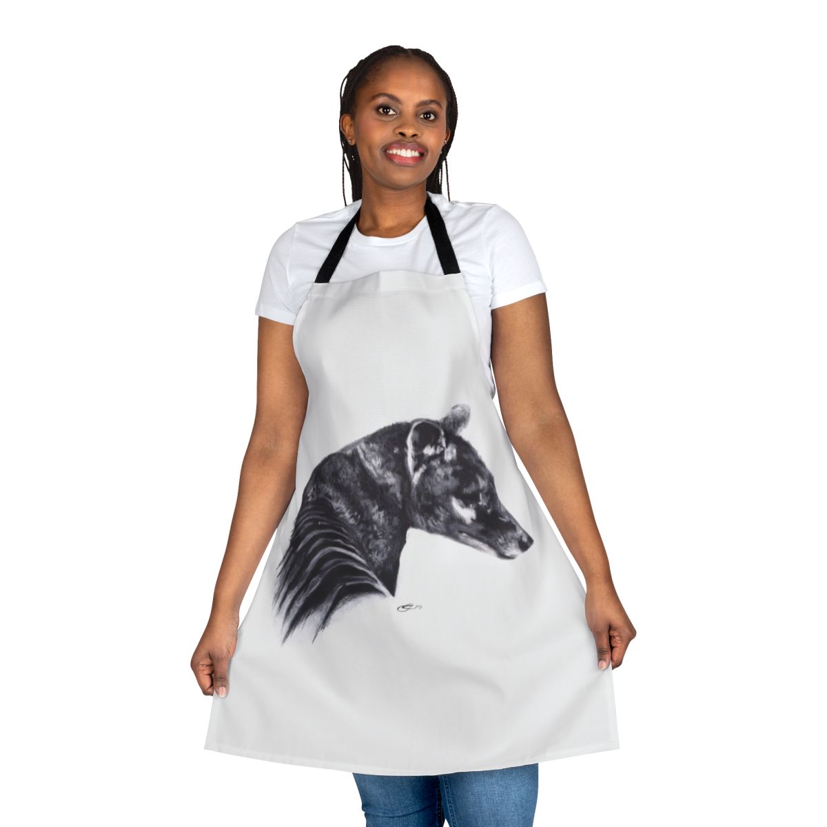 Cooking apron featuring artistic illustration of the extinct Tasmanian tiger (thylacine)