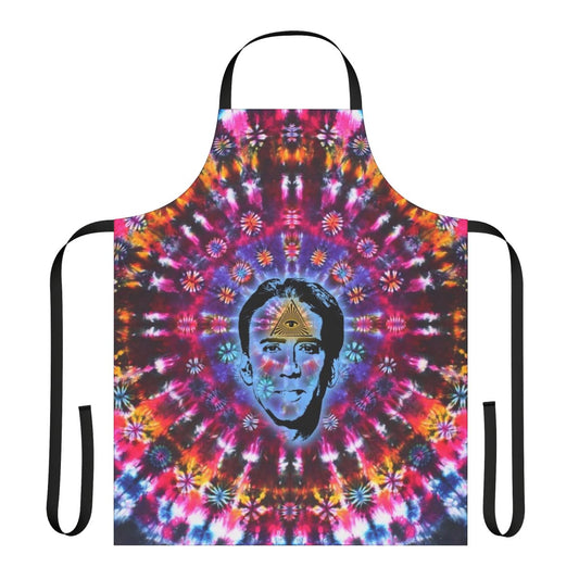 Vibrant tie-dye apron featuring an iconic image of actor Nicolas Cage