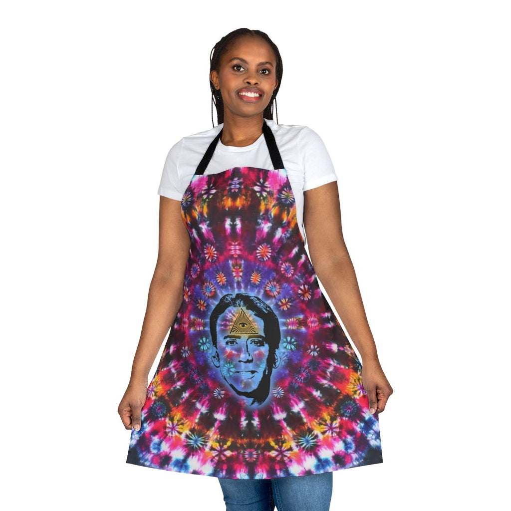 Vibrant tie-dye apron featuring an iconic image of actor Nicolas Cage