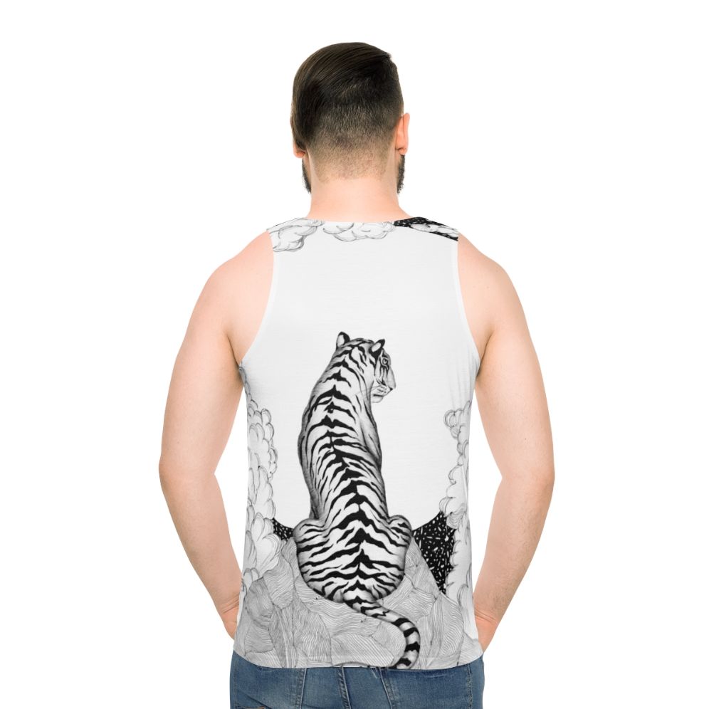 Tiger Moon Unisex Tank Top featuring a mystical tiger and moon illustration