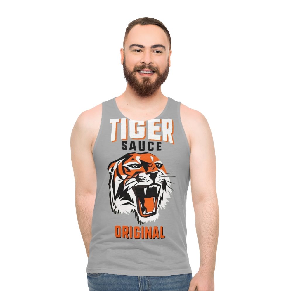 Unisex tank top with tiger sauce graphic