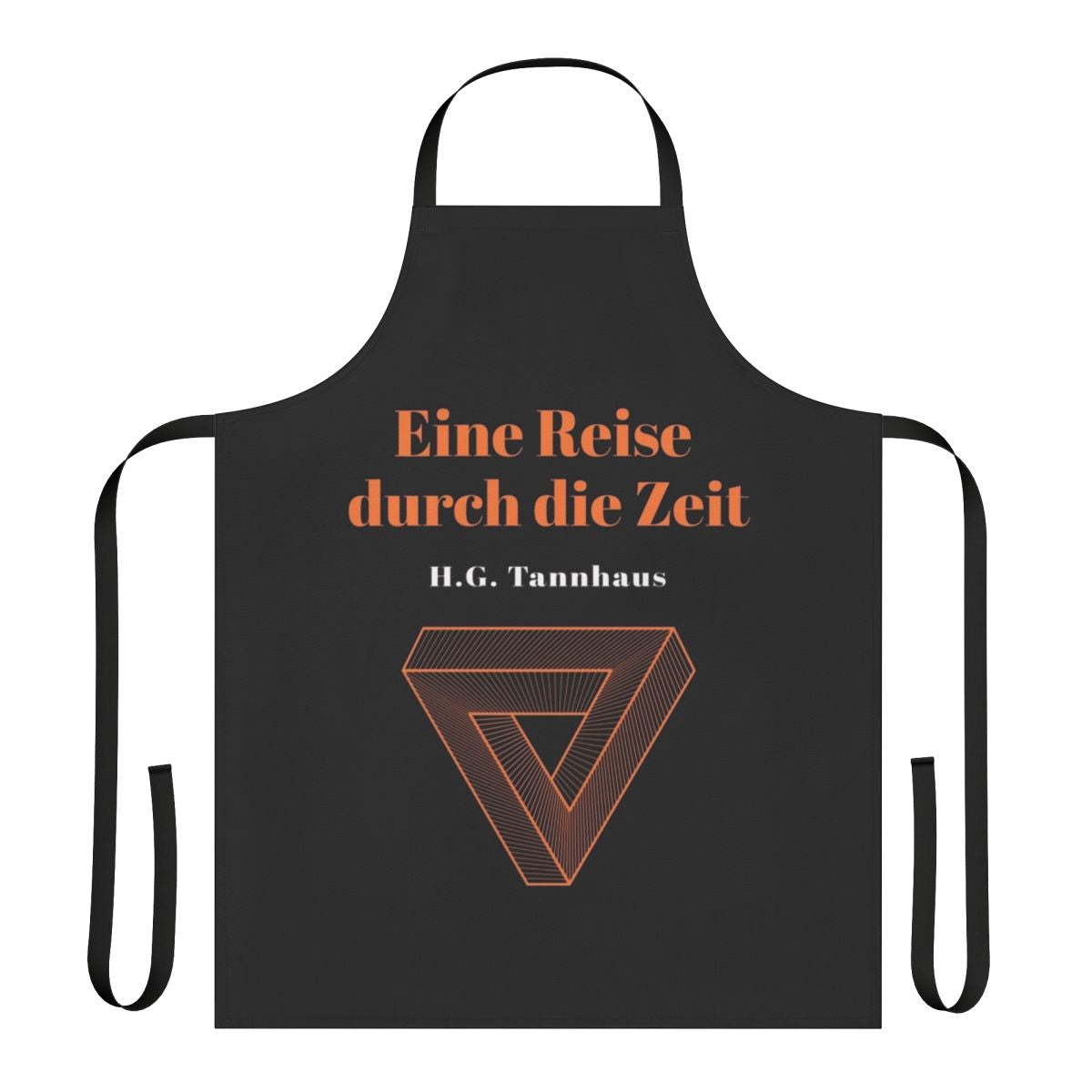 Dark colored apron with time travel theme