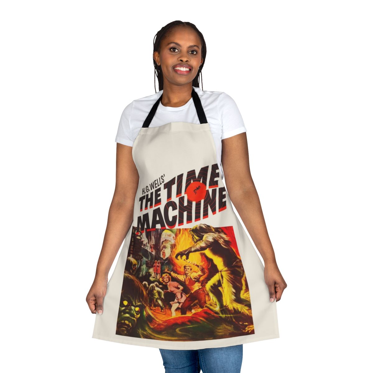 Vintage-inspired apron featuring imagery from the cult classic time travel sci-fi film