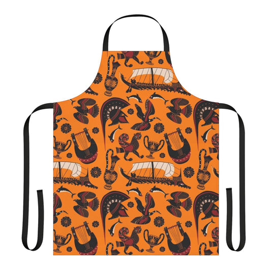 Ancient Greek black figure pottery pattern design on an apron