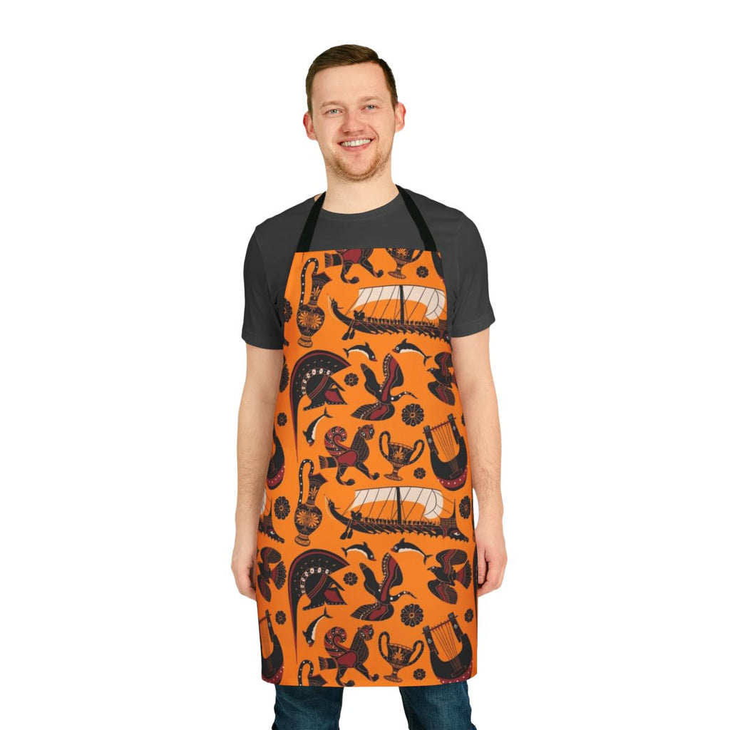 Ancient Greek black figure pottery pattern design on an apron