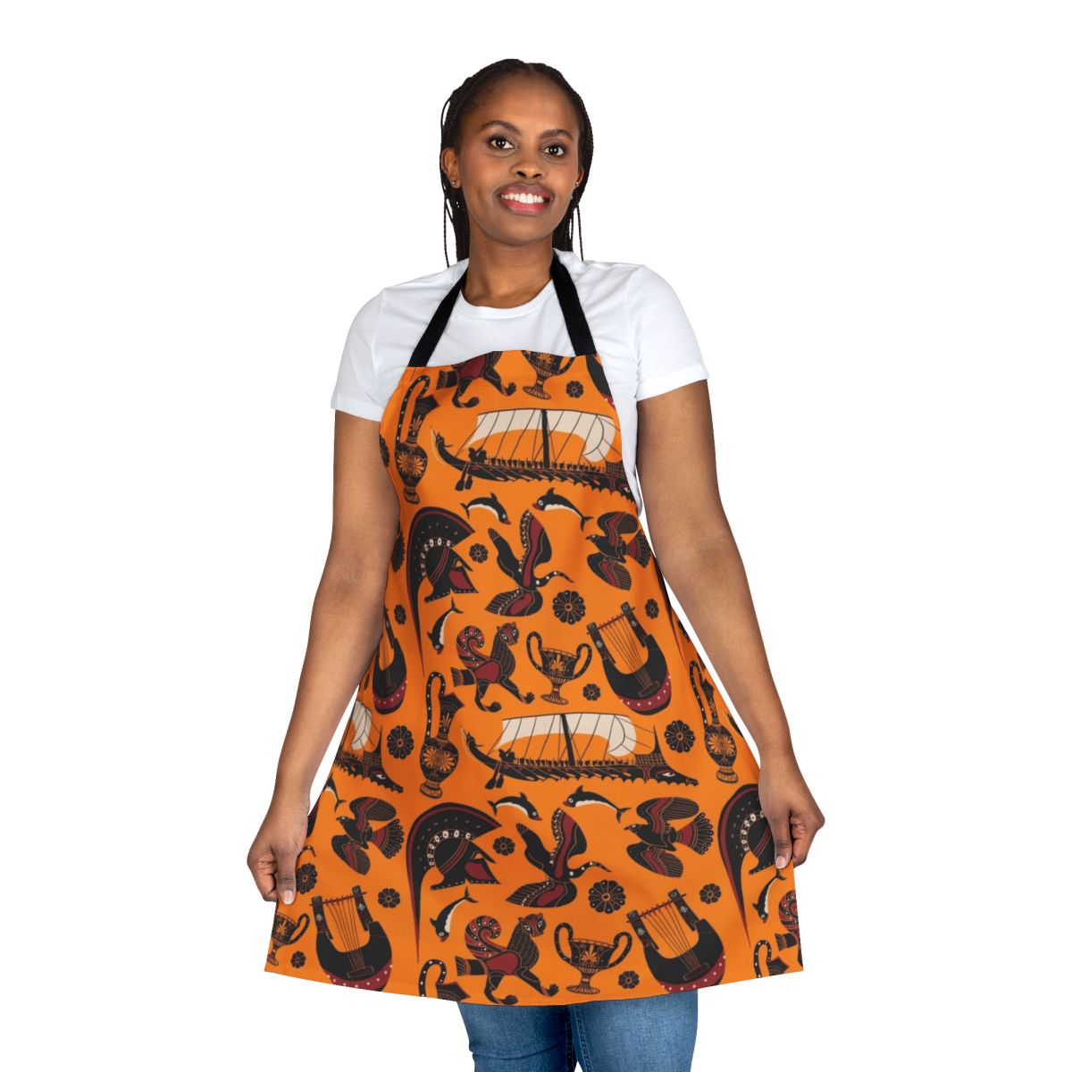 Ancient Greek black figure pottery pattern design on an apron