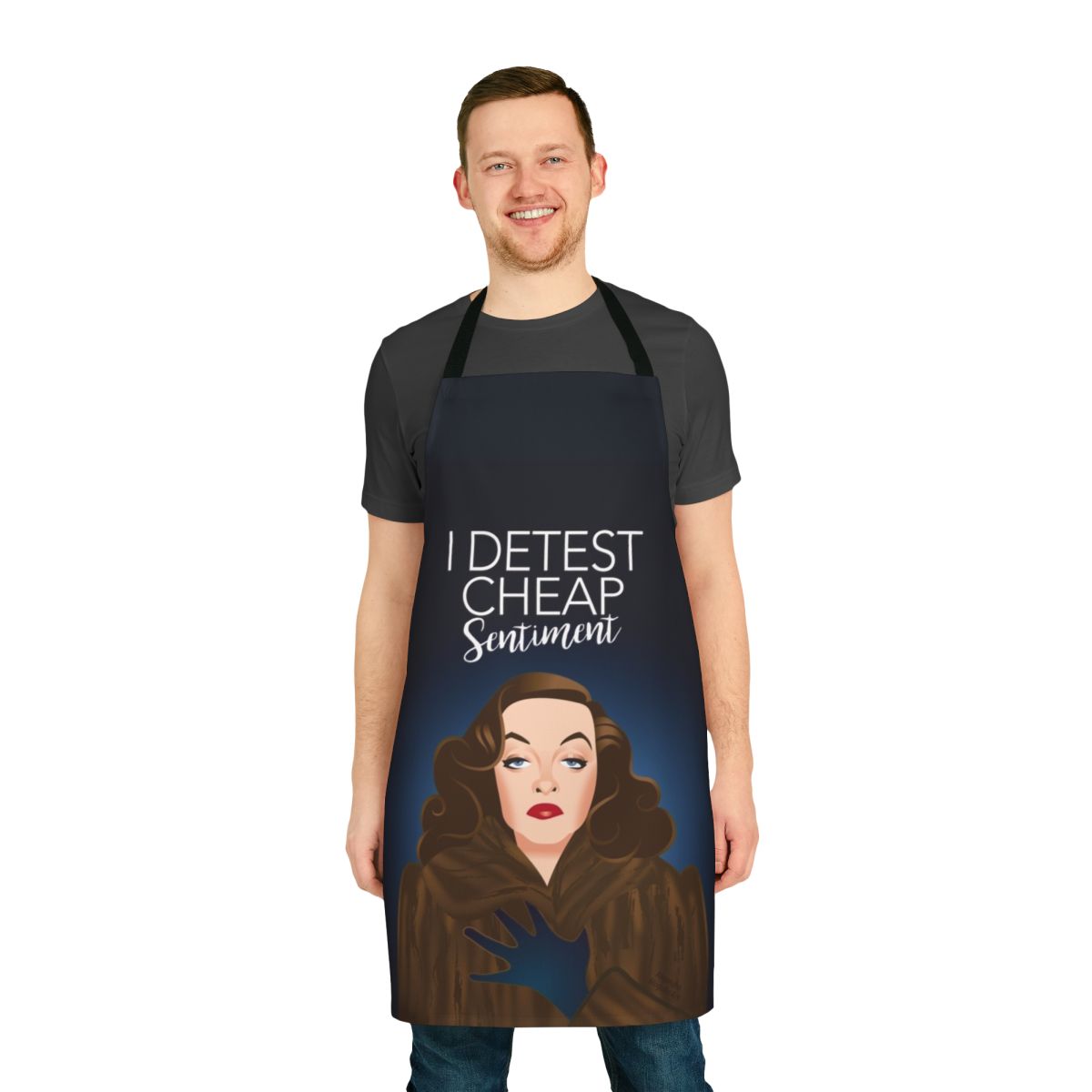Timeless Classic Movie Apron featuring a black and white design inspired by Hollywood's golden age icons and Oscar-winning actresses