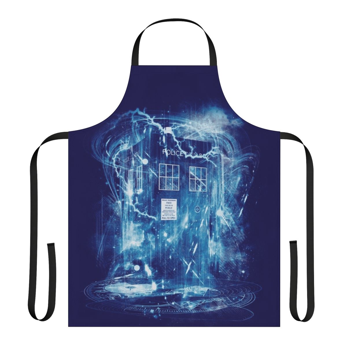 Vibrant time and space-themed apron for Doctor Who fans