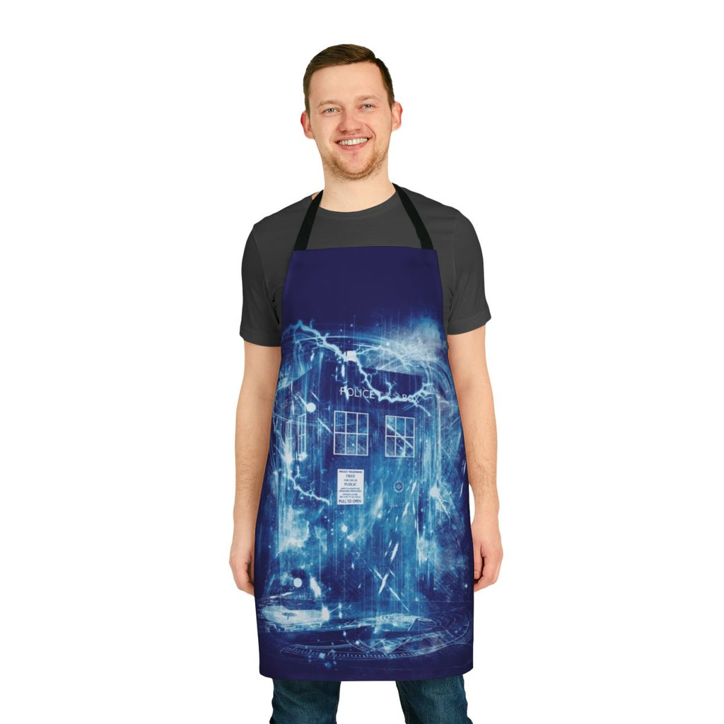 Vibrant time and space-themed apron for Doctor Who fans