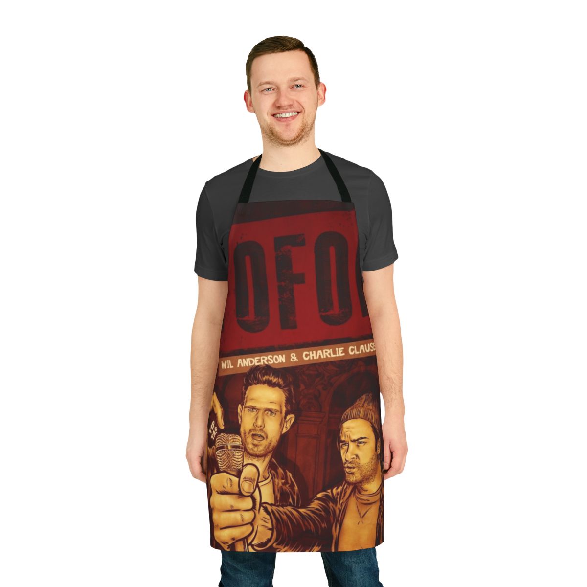 Tofop-inspired apron featuring podcast logo and artwork