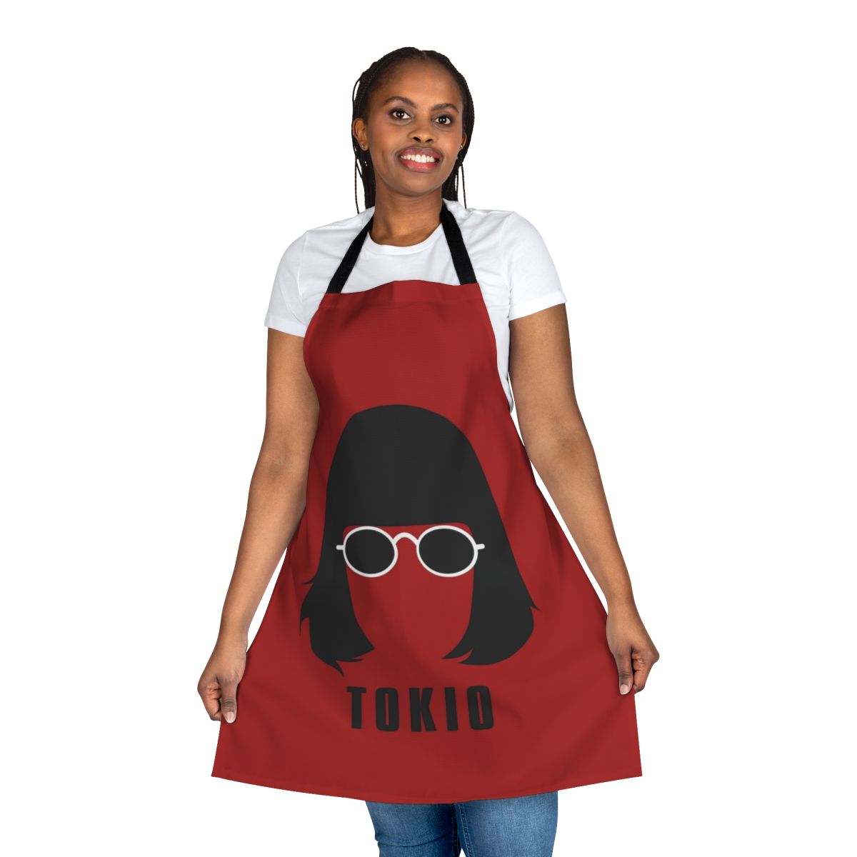 Tokio-inspired apron with iconic money heist characters and symbols
