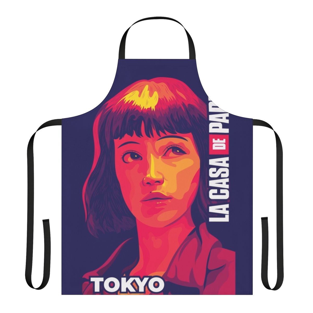 Tokyo-inspired apron with Money Heist (La Casa de Papel) themed design