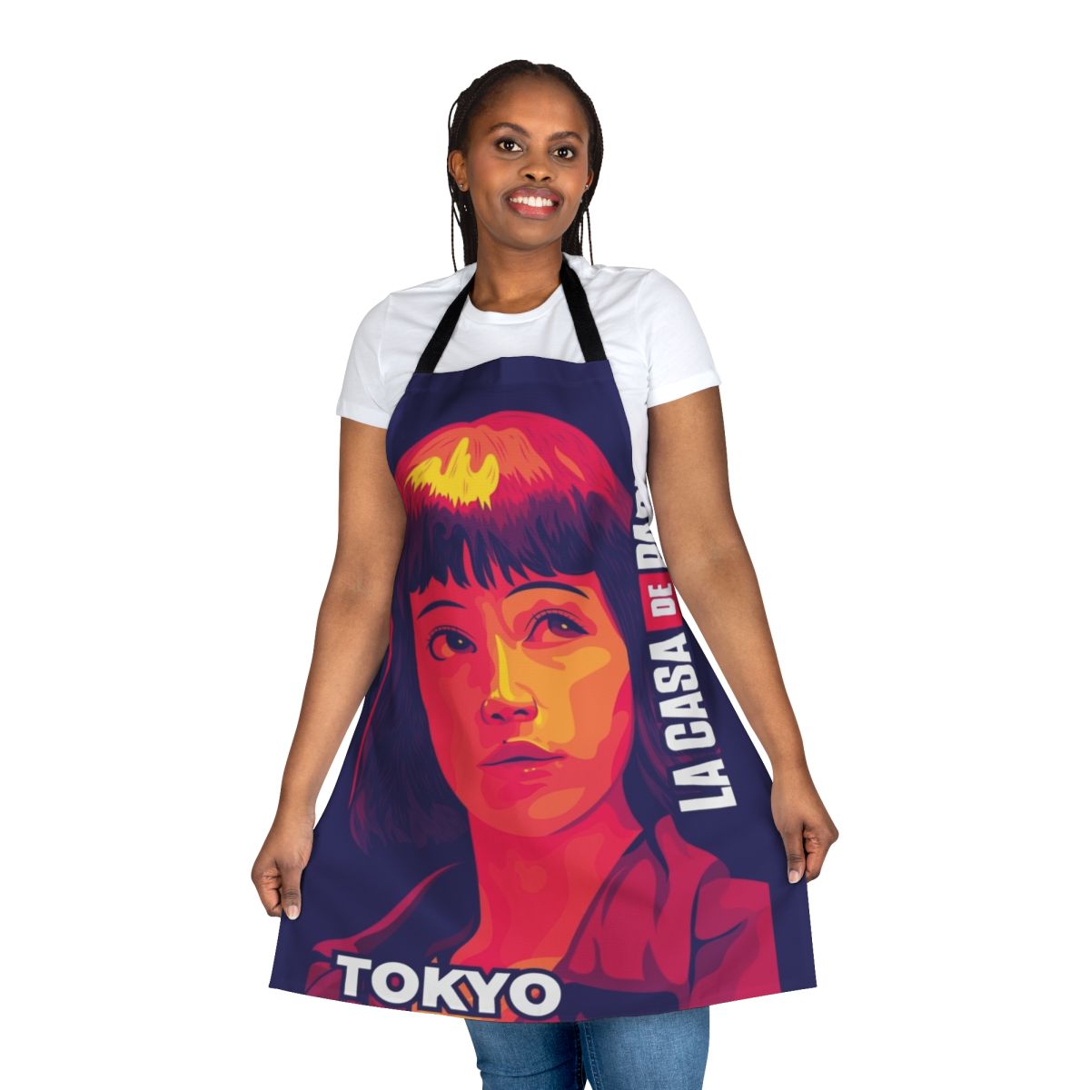 Tokyo-inspired apron with Money Heist (La Casa de Papel) themed design