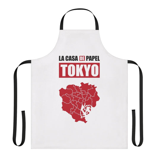 Tokyo-inspired paper house design apron with Money Heist graphics