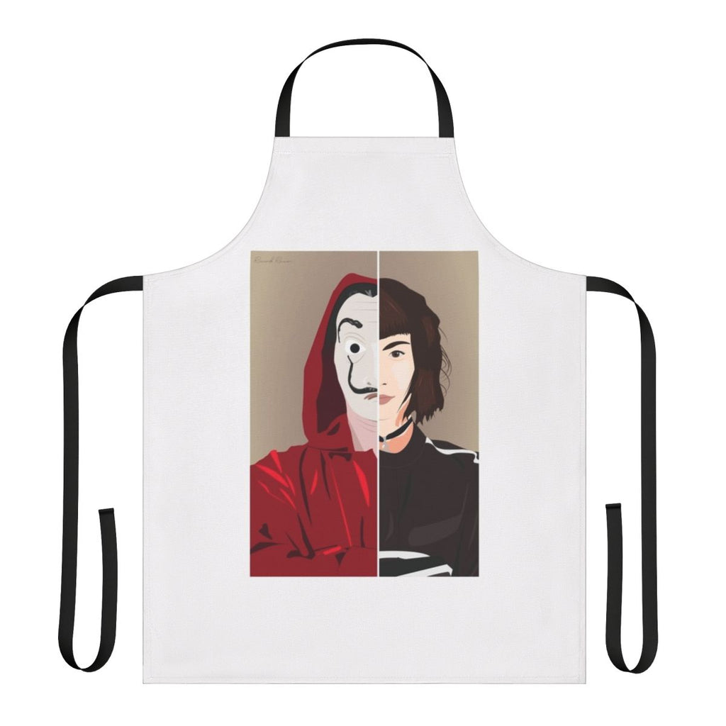 Tokyo Money Heist La Casa de Papel fan art apron featuring Dali mask logo