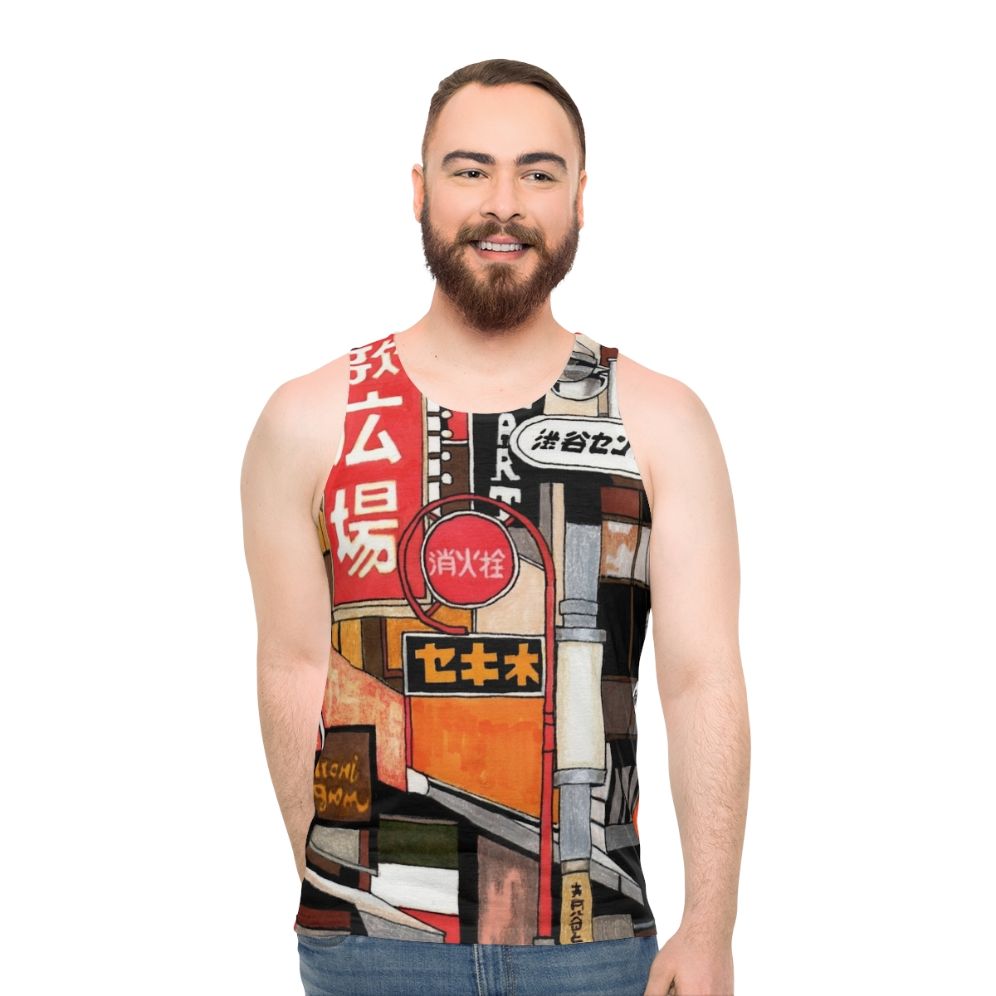 Unisex tank top featuring colorful Tokyo street signs