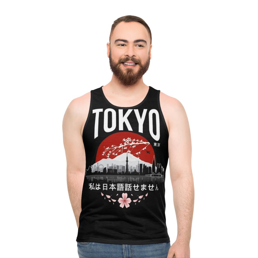 Tokyo Unisex Tank Top featuring "I Don't Speak Japanese" design