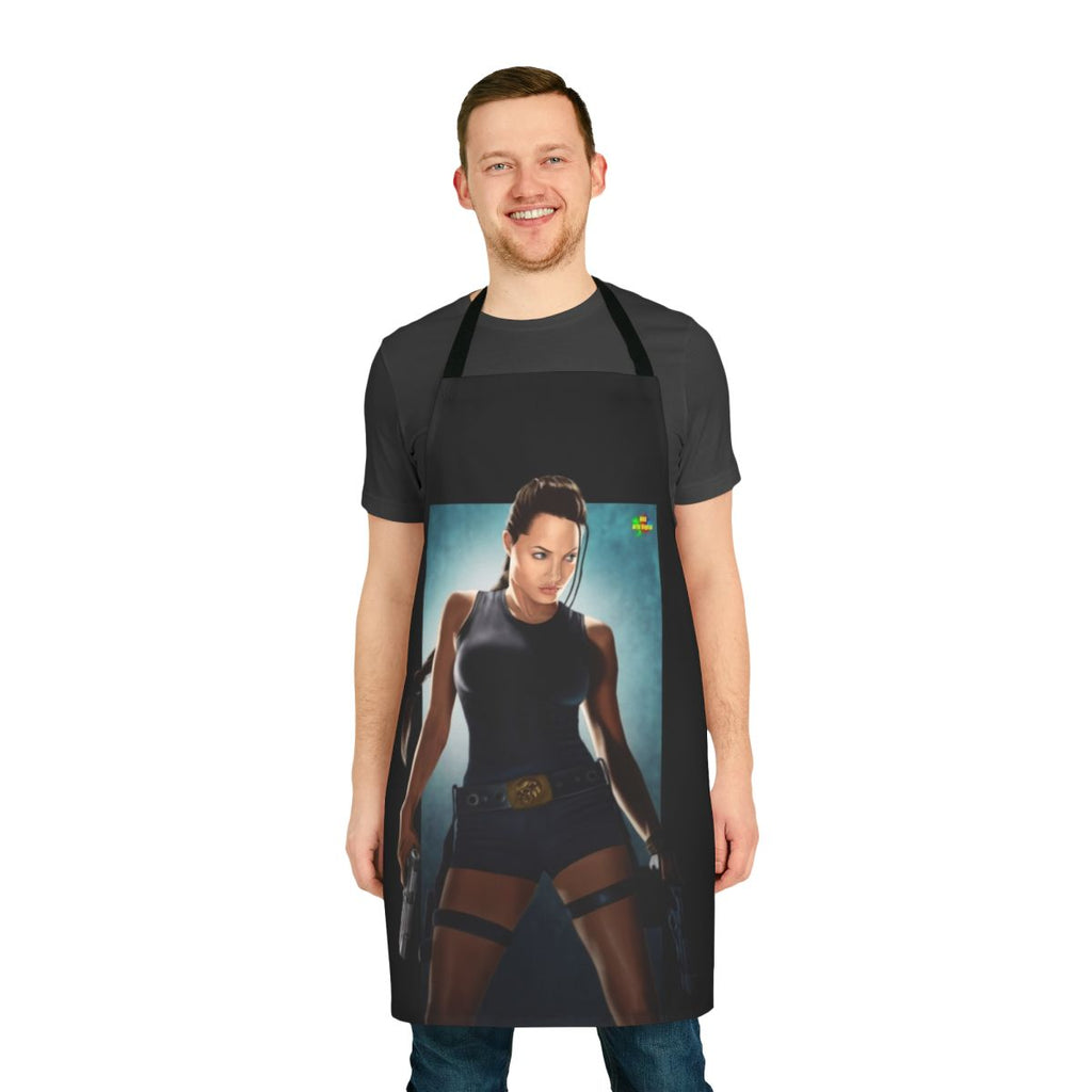 Stylized apron featuring Lara Croft, the iconic video game character from the Tomb Raider franchise.