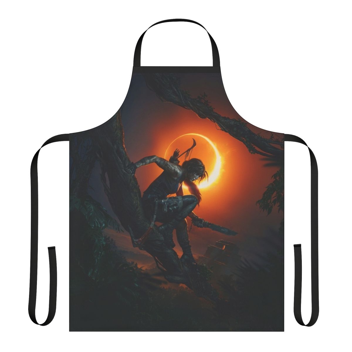 Tomb Raider inspired apron with logo and game design