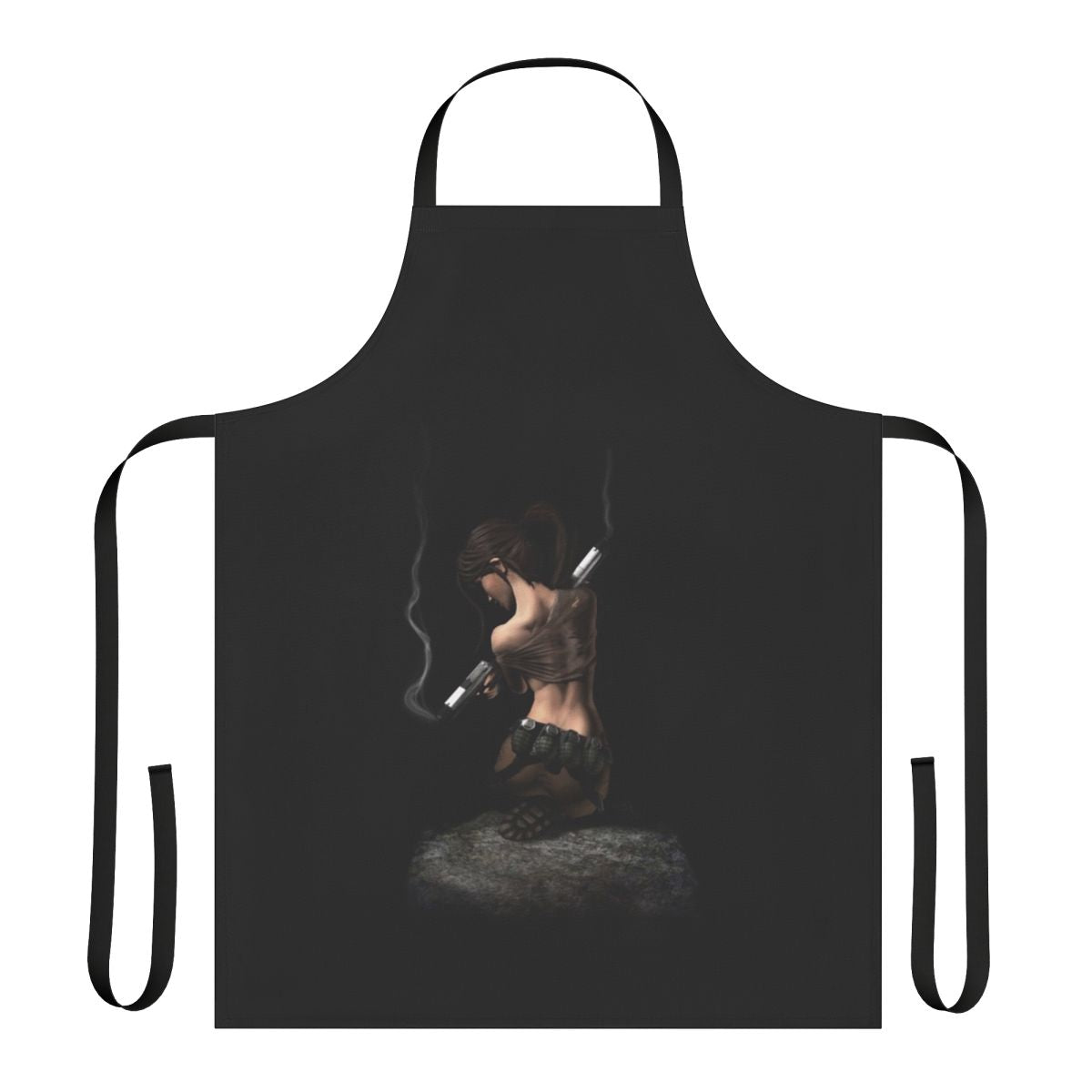 Apron featuring the silhouette of Lara Croft, the legendary Tomb Raider protagonist