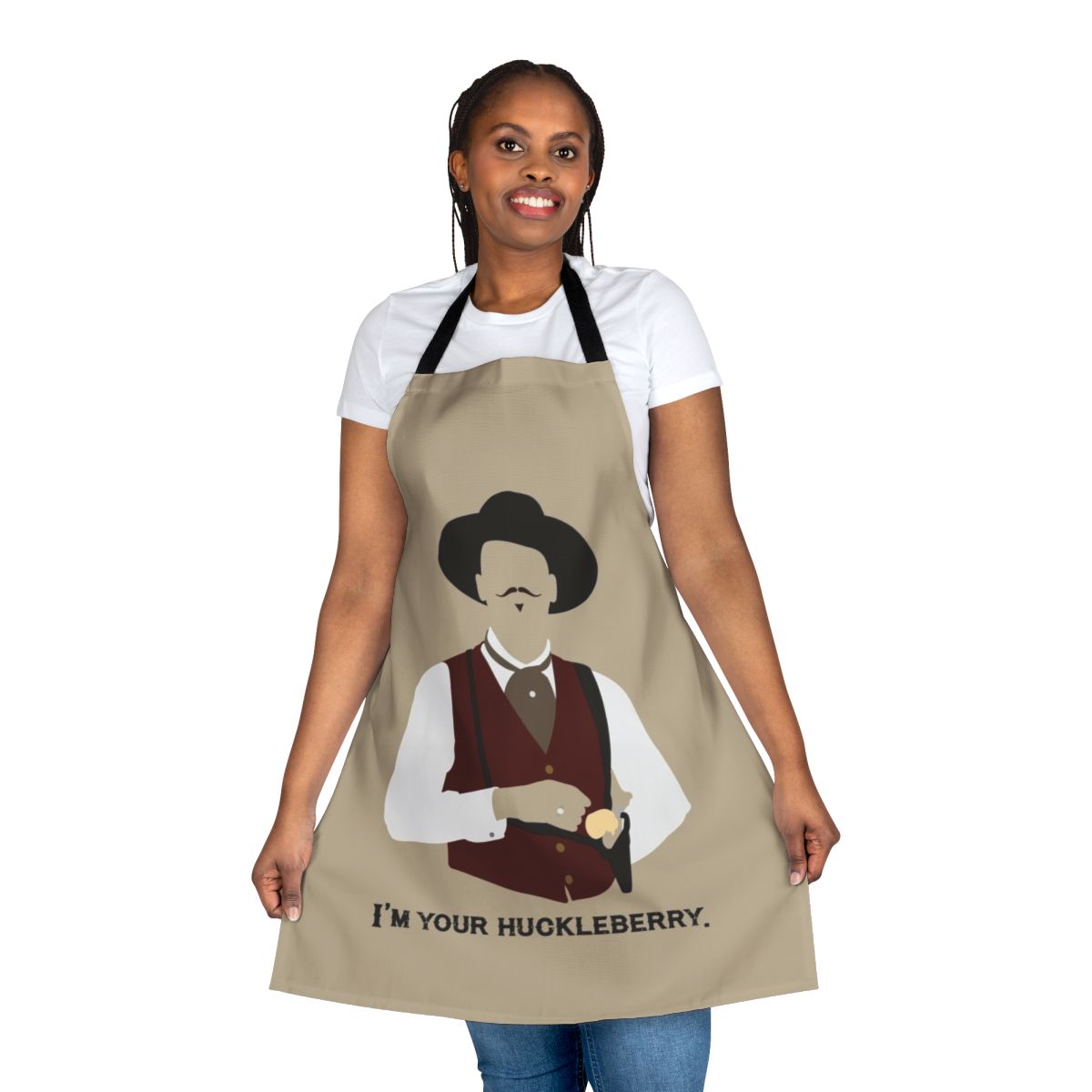 Tombstone-themed apron featuring the iconic quote "I'm your huckleberry" from the movie Tombstone.