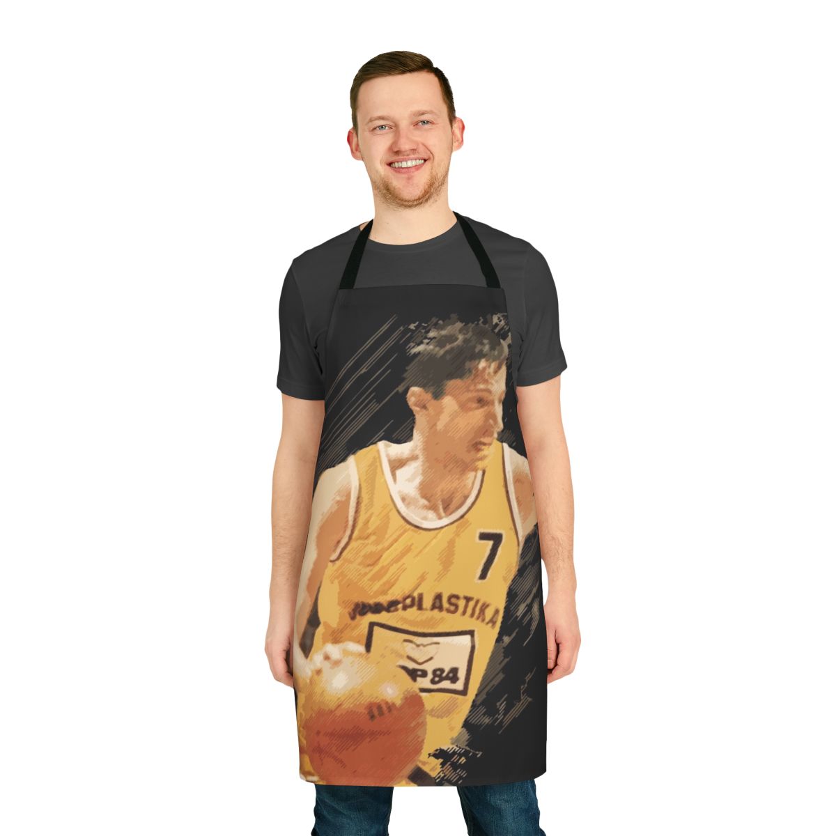 Toni Kukoc inspired basketball apron featuring retro Croatian basketball icons and legends