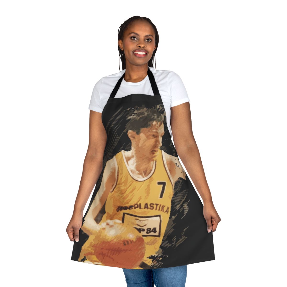 Toni Kukoc inspired basketball apron featuring retro Croatian basketball icons and legends