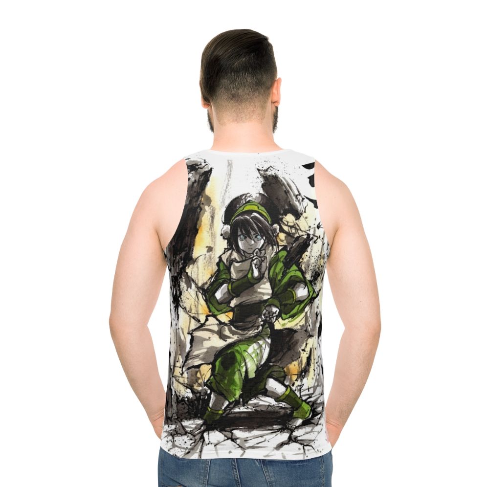 Toph from Avatar the Last Airbender depicted in sumi ink and watercolor art on a unisex tank top