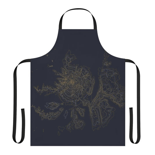 Apron featuring a topographic contour map design inspired by the landscape of Mt Hood, Oregon.