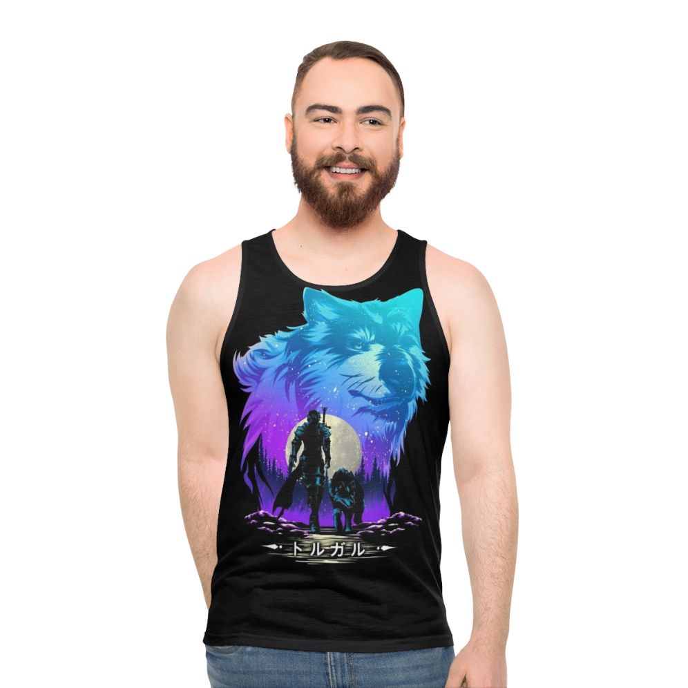 Unisex fantasy tank top with Torgal the wolf design