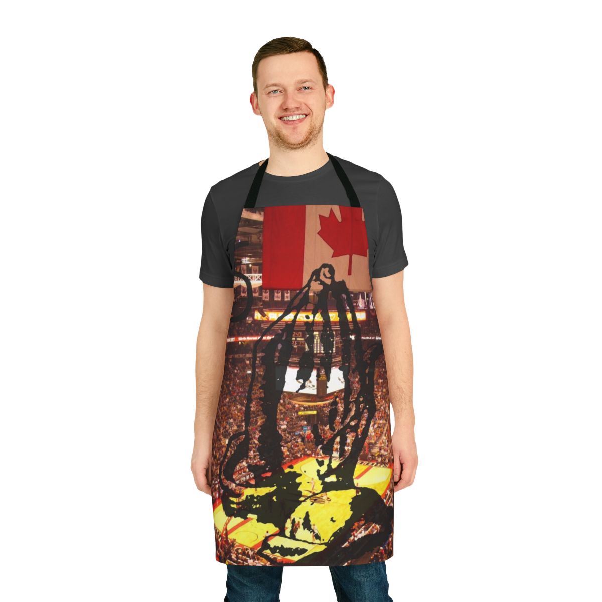 Toronto Raptors-themed kitchen apron featuring city skyline and 6 God branding