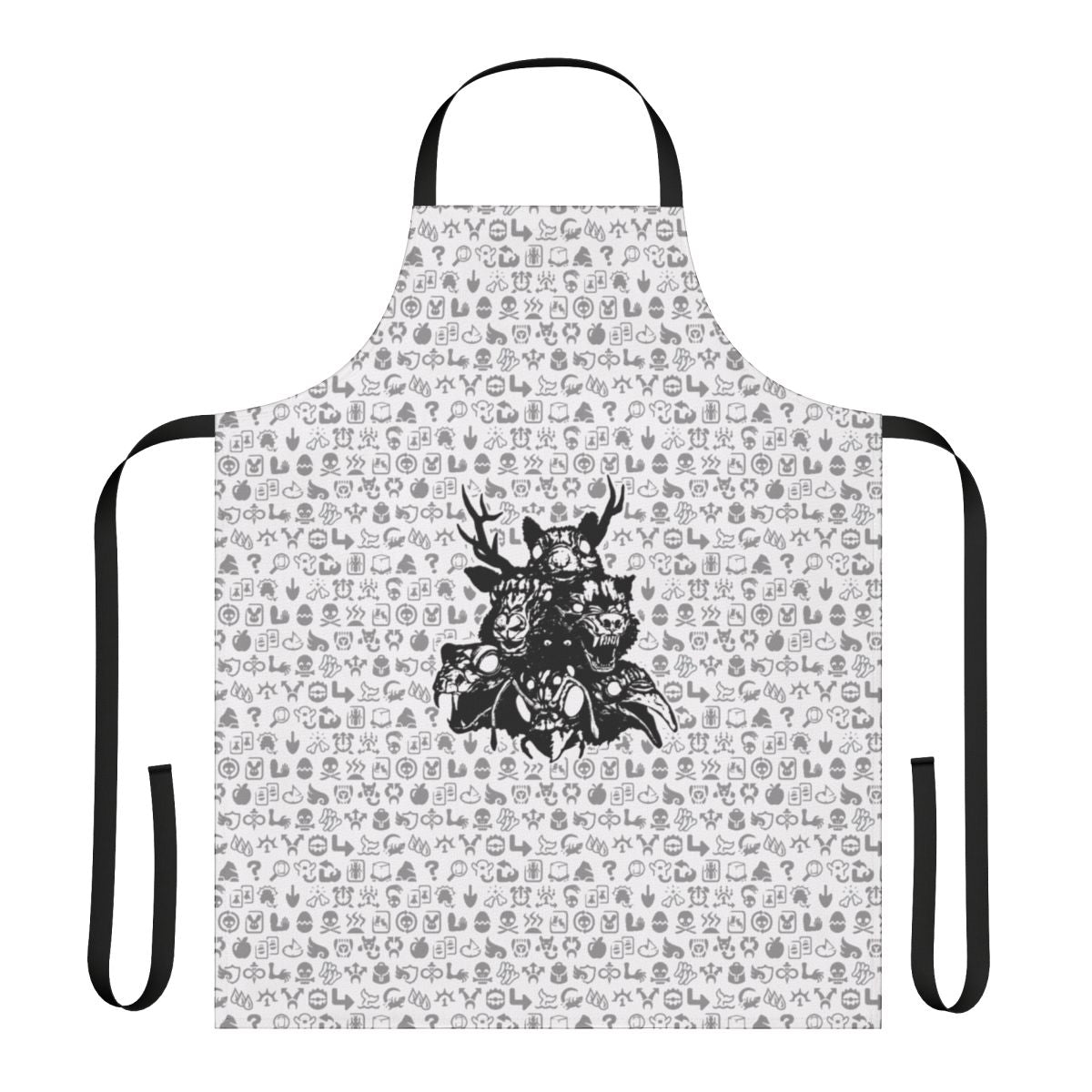 Close-up of an apron with totemic animal heads and ritual sigils, a visually striking design inspired by the game Inscryption.